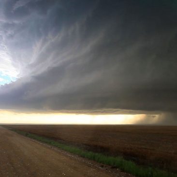 Beautiful and perfect supercell storm structure with tornado.