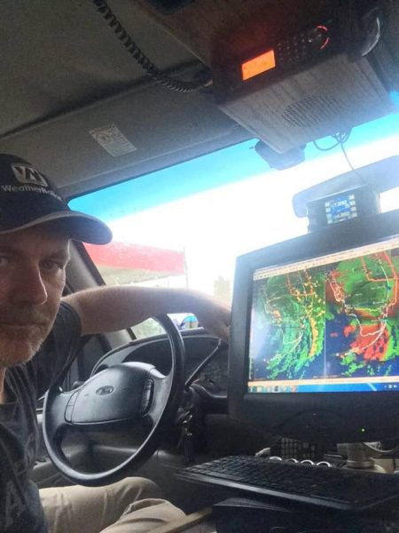 Storm Chaser Brian Barnes in the Chase Van during Hurricane Irma
